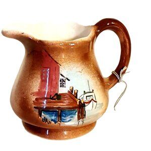Vintage 70s 80s Hand Painted Creamer Nautical Signed by Artist Jan Blair Canada